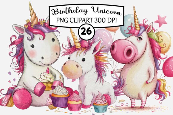 Download Whimsical Birthday Unicorn PNG Clipart - Premium Bundle