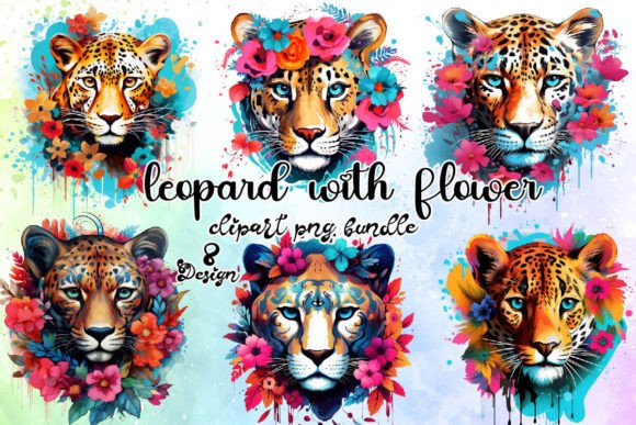 Download Leopard with Flower Clipart PNG - Leopard Collection