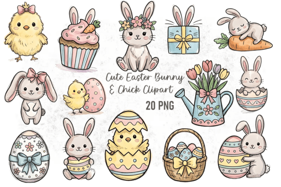 Download Cute Easter Bunny &amp; Chick Clipart Bundle - Premium Resources