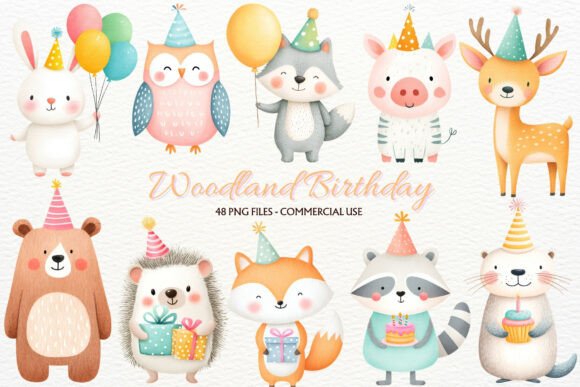 Download Birthday Woodland Animals Clipart PNG - Premium Resources