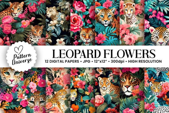Download Leopard Flowers Pattern Digital Papers - Leopard Collection